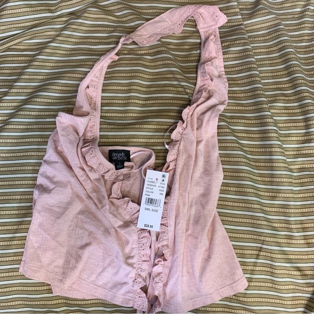 Pink Ruffle Trim Halter Top - Picture 4 of 5
